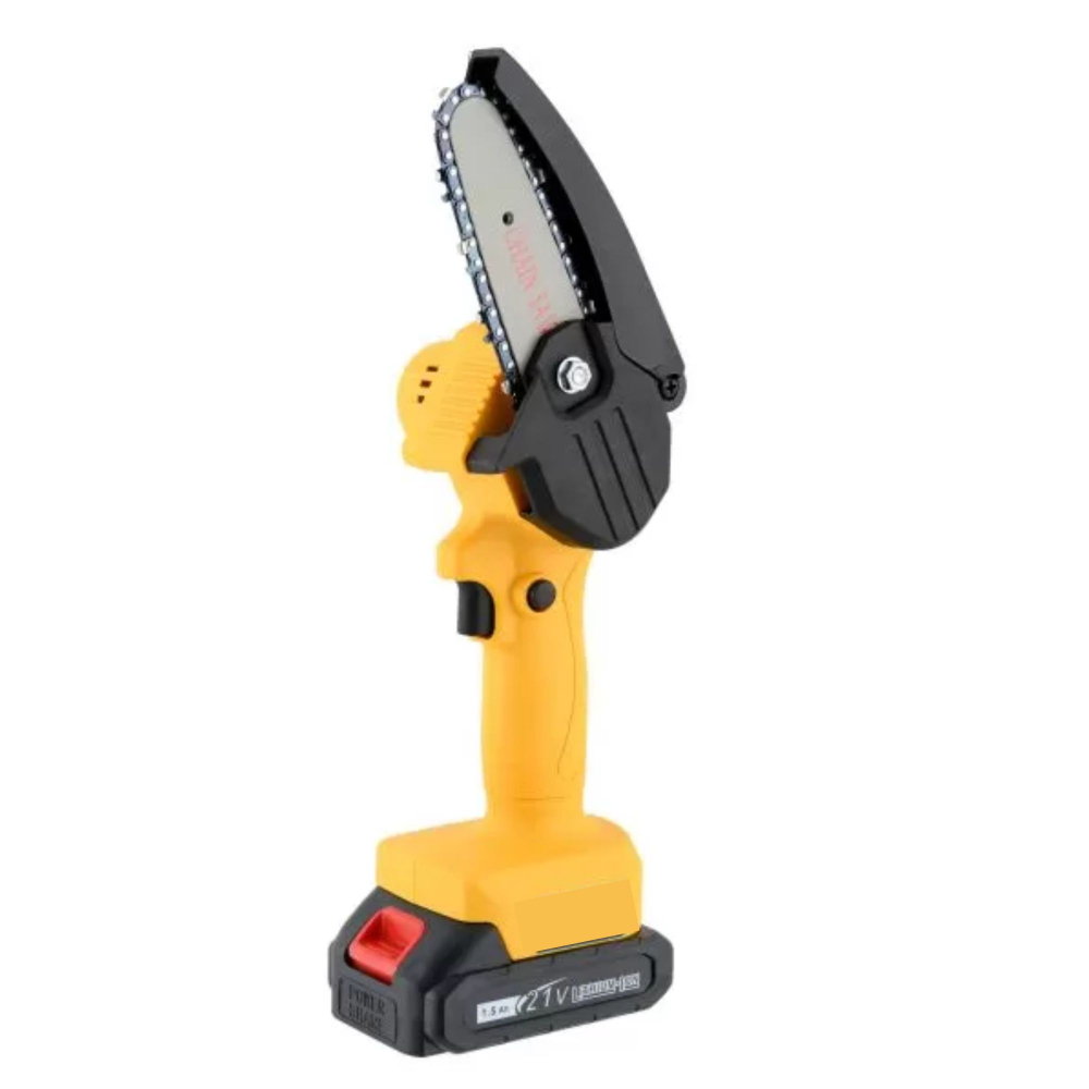 Mini Fierastrau cu Lant Electric Lama 10CM, Portabil/ Drujba, 1500mAh, Acumulator,Incarcator,Trusa Transport,Chei fixare, Galben/Negru [2]