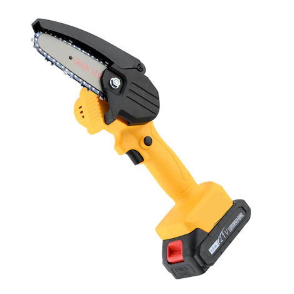 Mini Fierastrau cu Lant Electric Lama 10CM, Portabil/ Drujba, 1500mAh, Acumulator,Incarcator,Trusa Transport,Chei fixare, Galben/Negru [1]