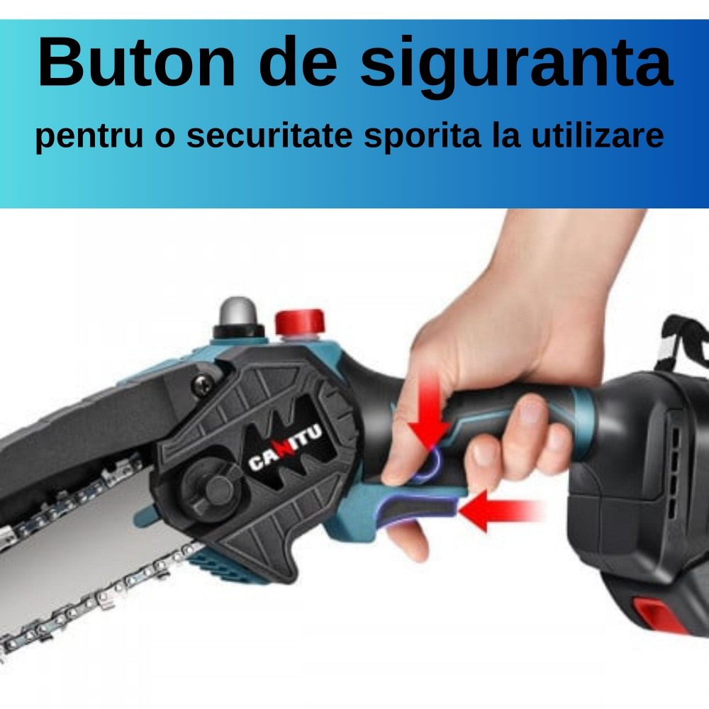 Mini Fierastrau  Electric cu Lant ALG™ tip Drujbita cu 2 Acumulatori Li-ion,Sistem de Ungere,cu Accesorii si Cutie de Transport [4]