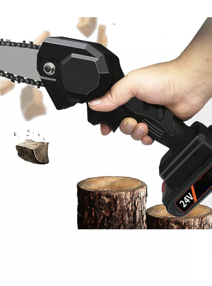 Mini fierastrau electric portabil cu lant/Drujba, 4 Inch, 4500mAh, 1 Baterie, 1 Lant, Rama ajustabila, Negru [10]