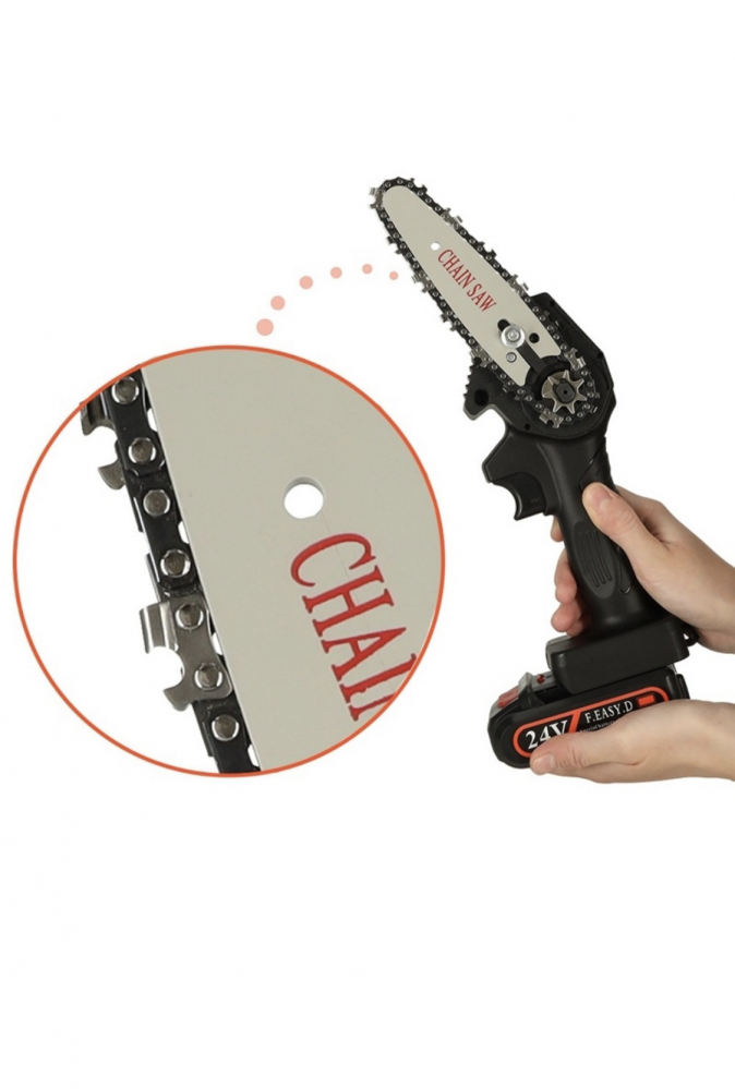 Mini fierastrau electric portabil cu lant/Drujba, 4 Inch, 4500mAh, 1 Baterie, 1 Lant, Rama ajustabila, Negru [9]