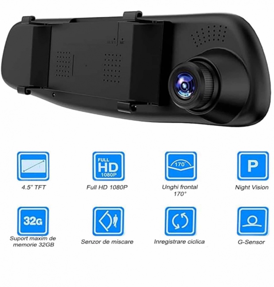 Oglinda cu camera auto DVR, dubla(fata/spate), FullHD 1080p, Display 4,3", Unghi larg filmare [3]
