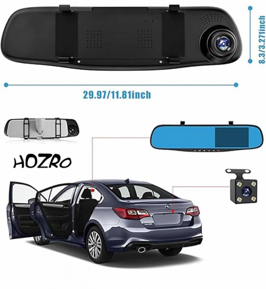 Oglinda cu camera auto DVR, dubla(fata/spate), FullHD 1080p, Display 4,3", Unghi larg filmare [5]