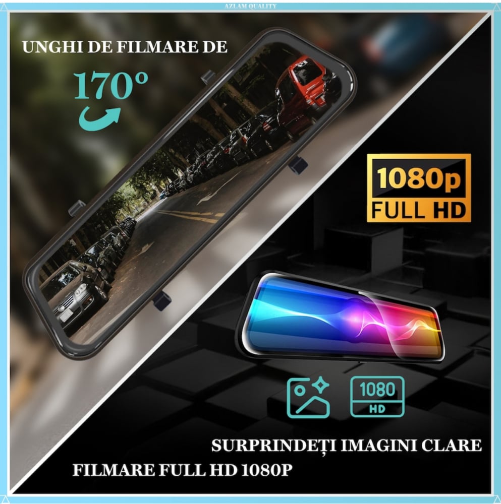 Oglinda Retrovizoare ALG™ cu Camera DVR, EcranTactil IPS 10", Full HD 1080P, Asistenta Parcare, G-Sensor, 6 Lentile HD de Sticla [4]