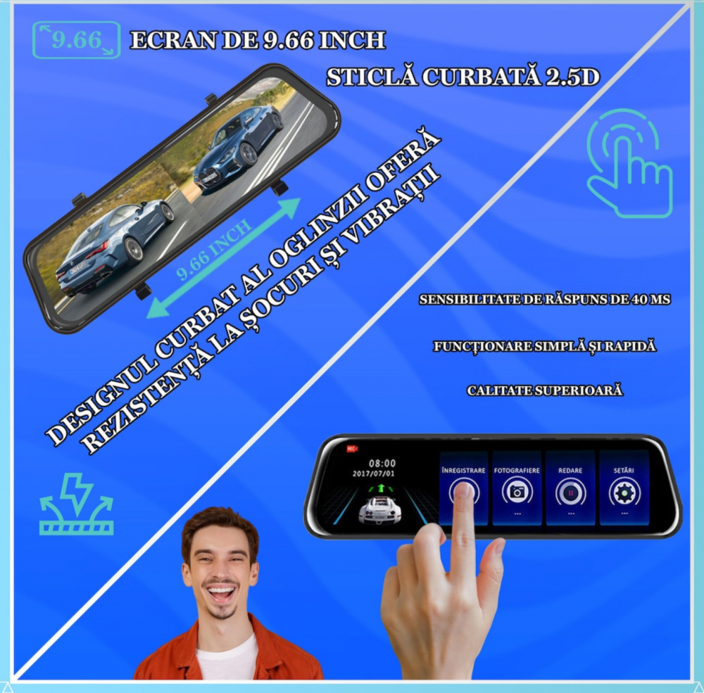 Oglinda Retrovizoare ALG™ cu Camera DVR, EcranTactil IPS 10", Full HD 1080P, Asistenta Parcare, G-Sensor, 6 Lentile HD de Sticla [7]