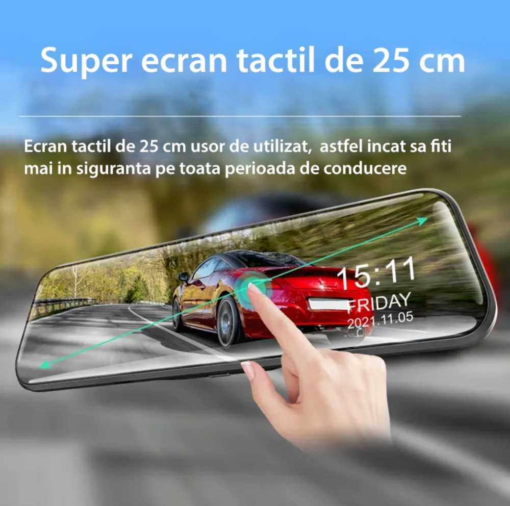 Oglinda Retrovizoare ALG™ cu Camera DVR, EcranTactil IPS 10", Full HD 1080P, Asistenta Parcare, G-Sensor, 6 Lentile HD de Sticla [20]
