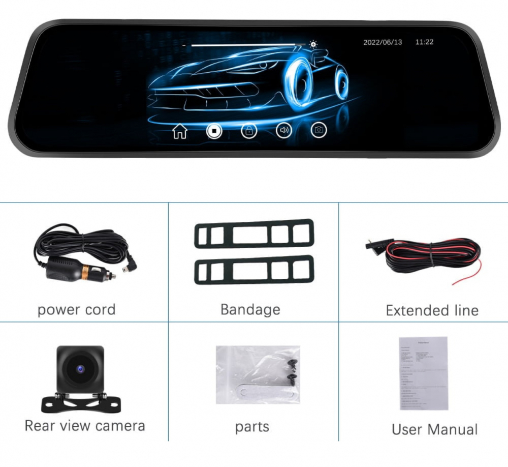 Oglinda Retrovizoare ALG™ cu Camera DVR, EcranTactil IPS 10", Full HD 1080P, Asistenta Parcare, G-Sensor, 6 Lentile HD de Sticla [12]