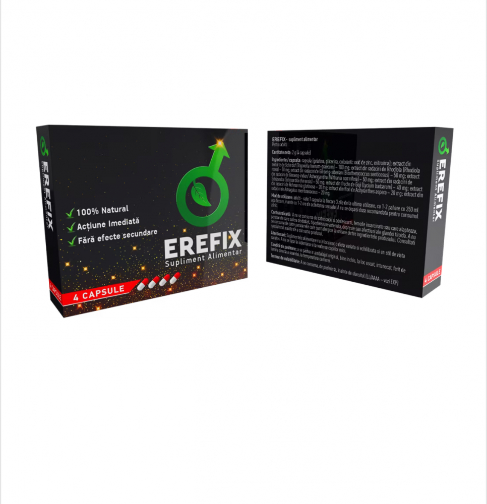 Pastile pentru potenta EREFIX, erectie si ejaculare precoce, cresterea apetitului sexual, formula 100% naturala cu efect rapid, 4 capsule [2]