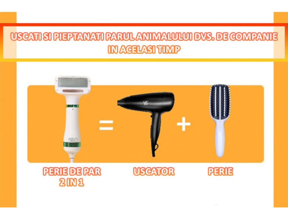 Perie cu Uscator ALG™, pentru Caini/Pisici si alte Animale de Companie , 2 in 1cu 3 moduri de Uscare, Zgomot Redus, 300W, Cablu 1.5m, Alb-Verde [3]