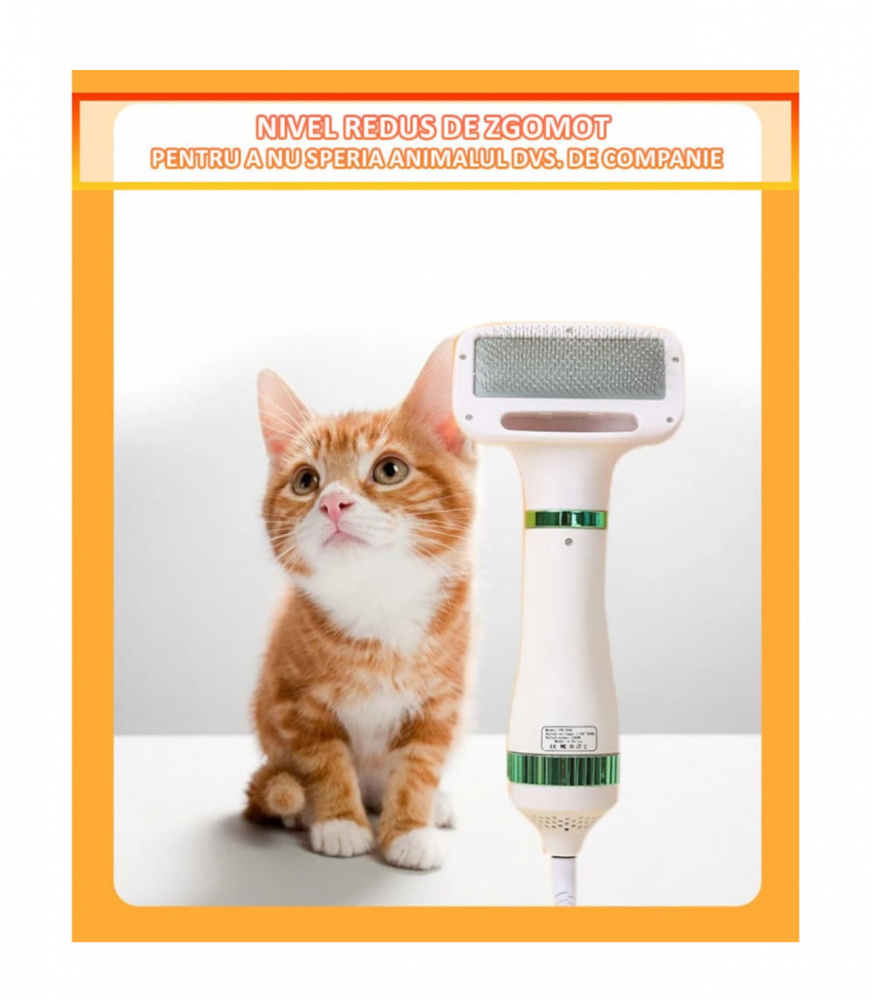 Perie cu Uscator ALG™, pentru Caini/Pisici si alte Animale de Companie , 2 in 1cu 3 moduri de Uscare, Zgomot Redus, 300W, Cablu 1.5m, Alb-Verde [6]