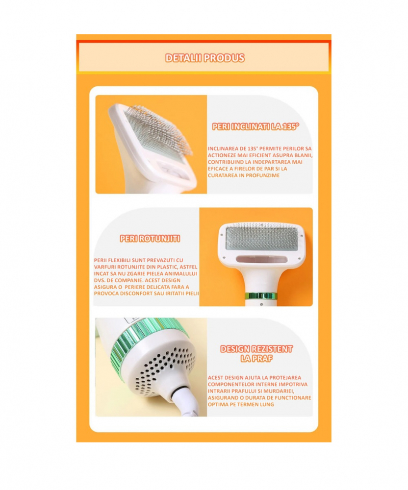 Perie cu Uscator ALG™, pentru Caini/Pisici si alte Animale de Companie , 2 in 1cu 3 moduri de Uscare, Zgomot Redus, 300W, Cablu 1.5m, Alb-Verde [7]