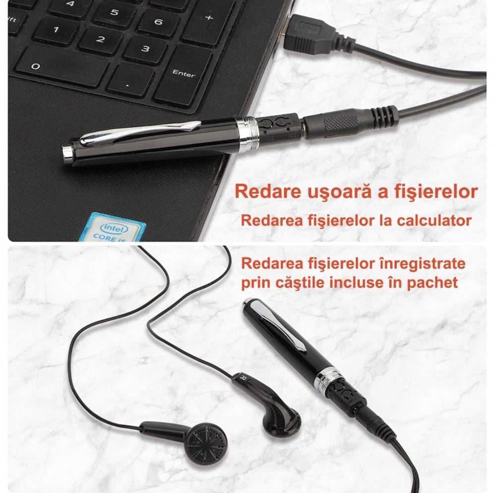 Reportofon Spion ALG™, Integrat in Pix,Dispozitiv Spionaj Ascuns cu Activare Vocala, Pana la 400 Ore Stocare, Real cu pasta de Scris,pentru inregistrari audio sau copiat,Negru [10]