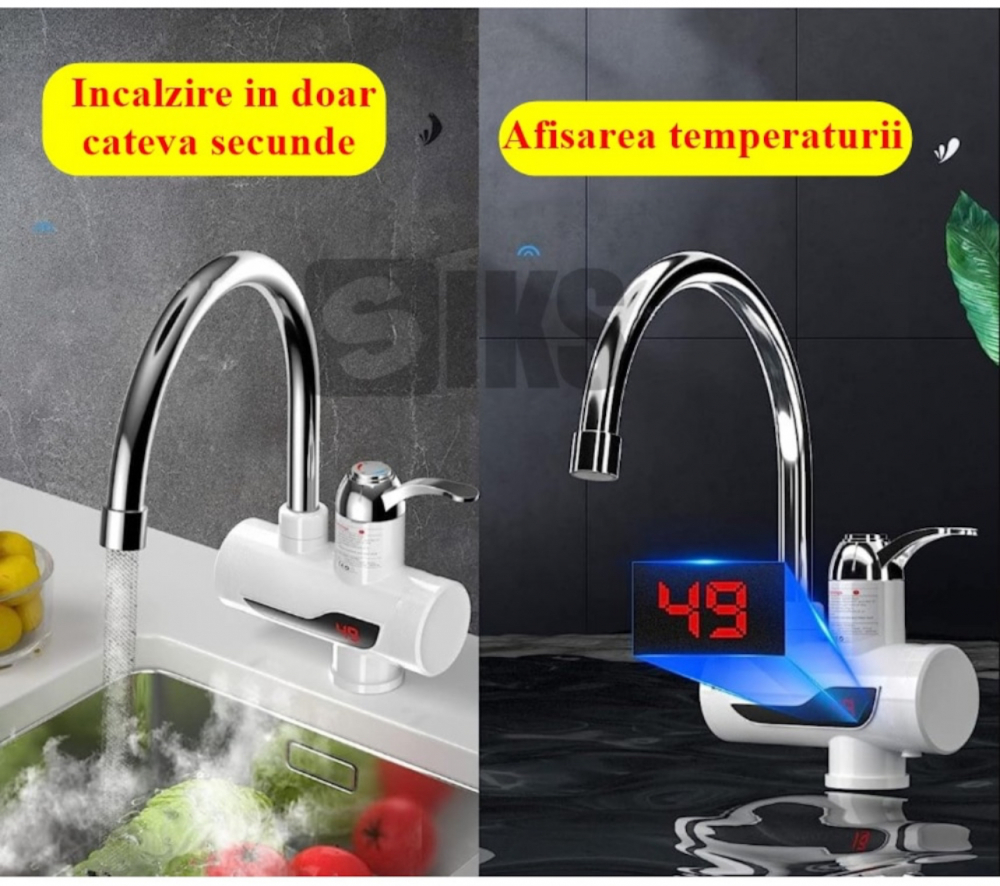 Robinet Electric ALG™ Instant cu Incalzire Instantanee a Apei, Afisaj LCD al Temperaturii, cu Montare Chiuveta, Alb [3]