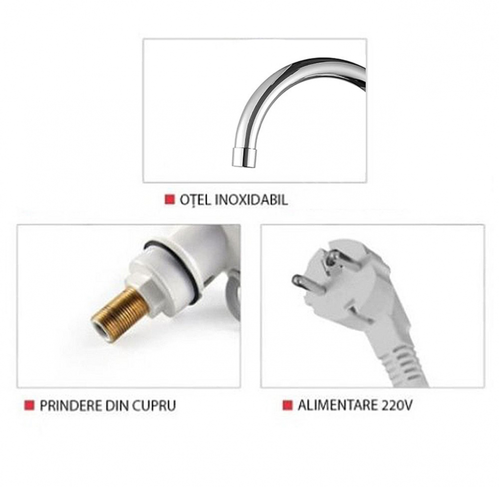 Robinet Electric ALG™ Instant cu Incalzire Instantanee a Apei, Afisaj LCD al Temperaturii, cu Montare Chiuveta, Alb [7]
