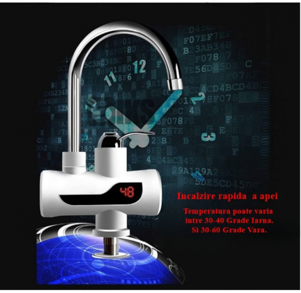 Robinet Electric ALG™ Instant cu Incalzire Instantanee a Apei, Afisaj LCD al Temperaturii, cu Montare Chiuveta, Alb [2]