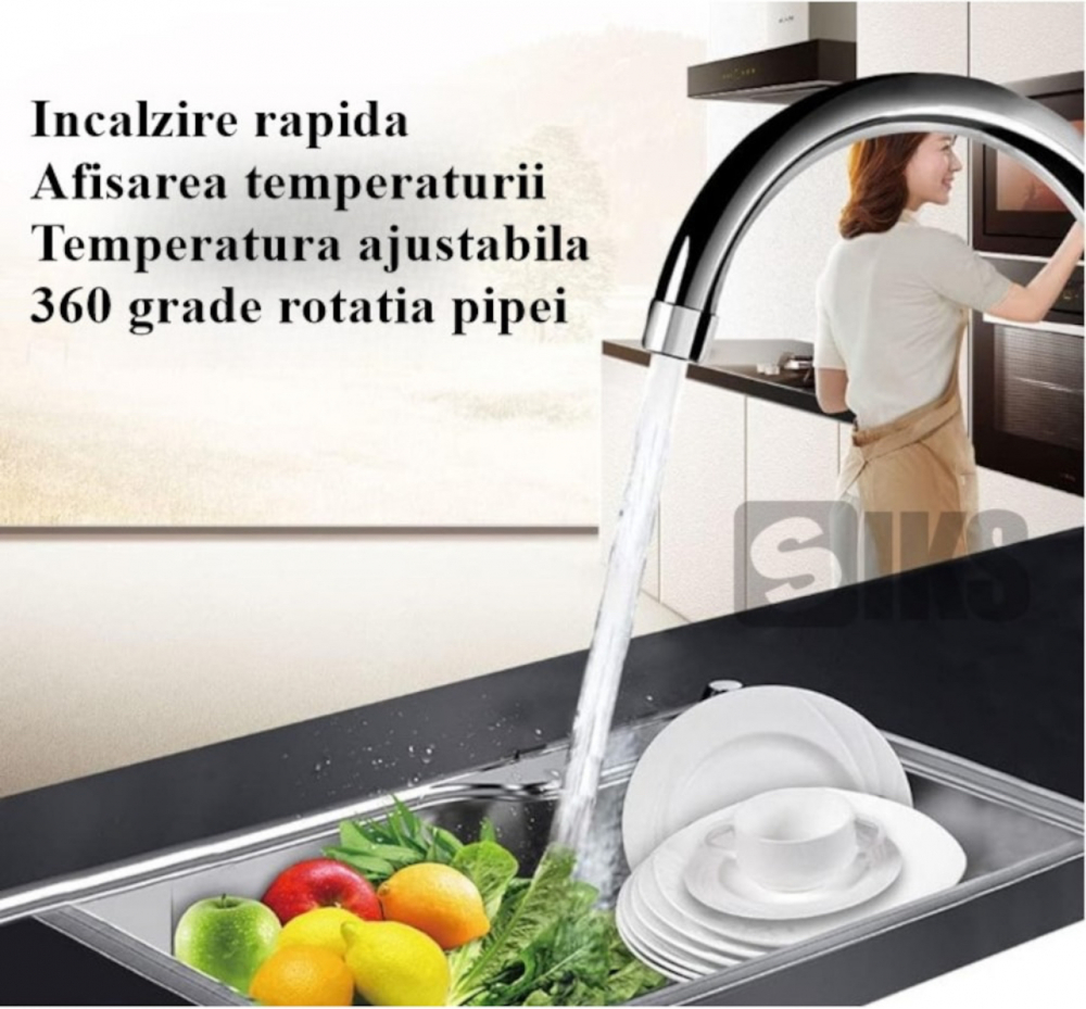 Robinet Electric ALG™ Instant cu Incalzire Instantanee a Apei, Afisaj LCD al Temperaturii, cu Montare Chiuveta, Alb [11]