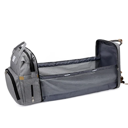Rucsac pentru Mamici, Bebelusi si Copii, Multifunctional, Patut Extensibil, Impermeabil, Prindere Carucior, Gri, [1]