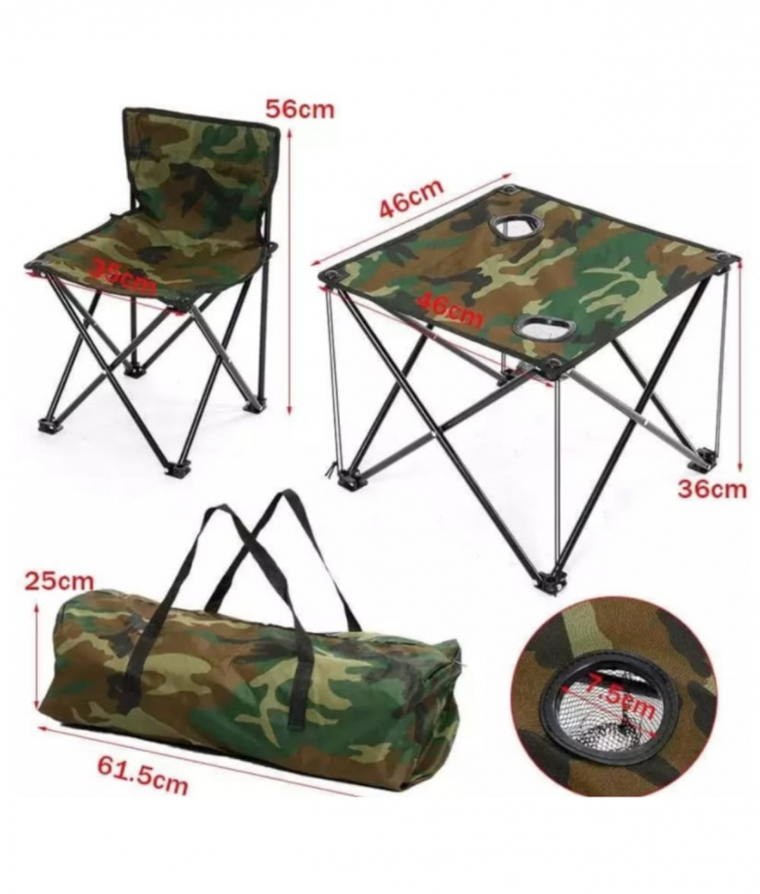 Set 1 Masa cu 2 Scaune, ALG™ , Pentru Camping Pliabile Model Army Geanta Inclusa [6]