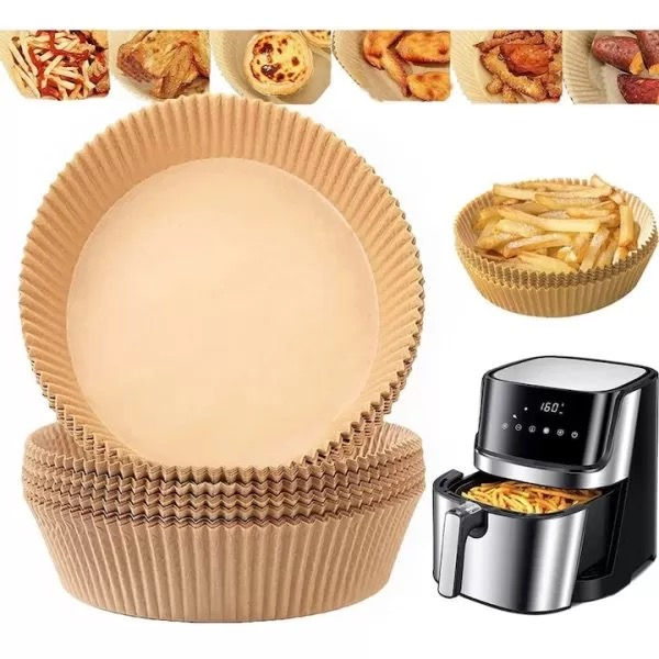 Set 100 bucati hartie de copt pentru air fryer, friteuza, Unica folosinta, 20cmx4.5 cm, Maro, Rotund [4]