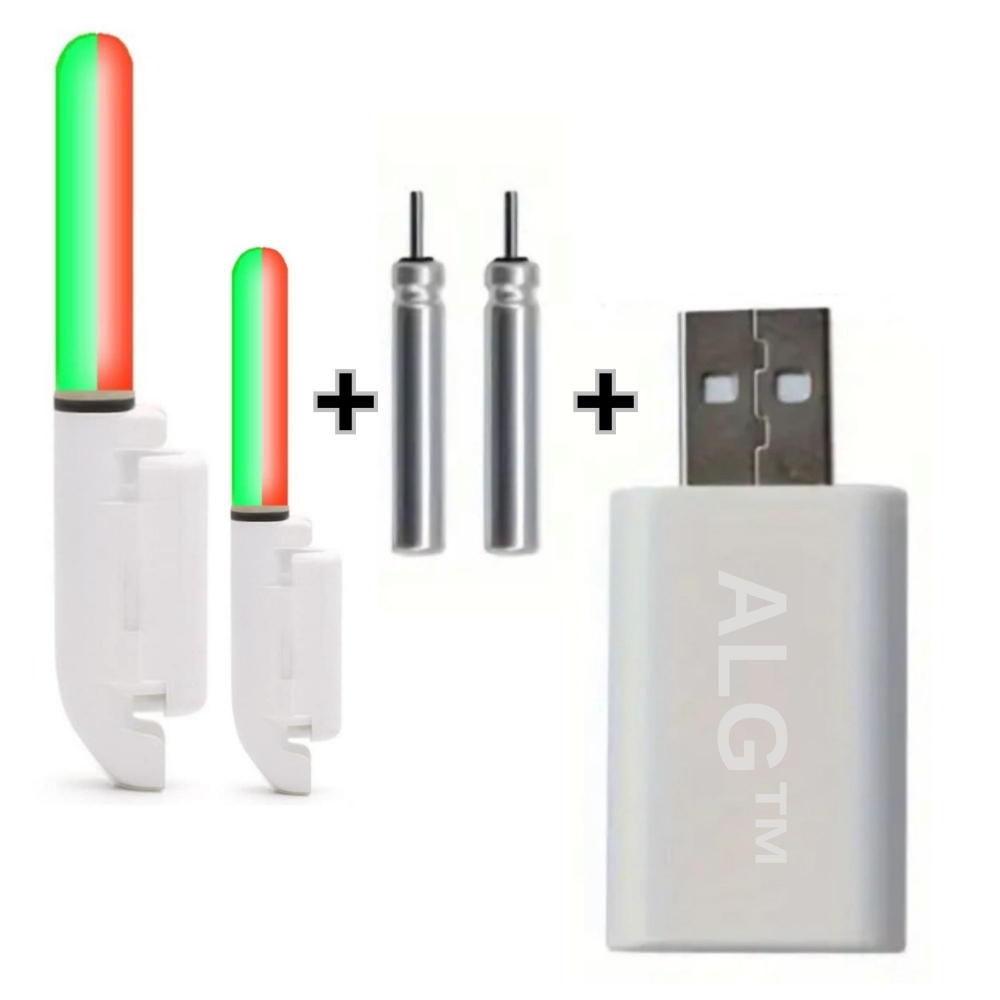 Set 2 Avertizori, Semnalizatori Inteligenti ALG™,+ 2 Acumulatori Reincarcabili,+ Incarcator dublu USB, pentru Lanseta Feeder, Pescuit de Noapte cu Schimbare de Culoare la Trasatura Pestelui,Pescuit St [2]