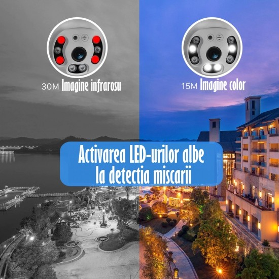 Set 2x CAMERE ROTATIVE + CARD 32GB inclus, 5mp IP supraveghere 63 LED HD 1944P WIFI 5MP C Camera de securitate interior/exterior 2 antene,rezista la ploaie si inghet [7]