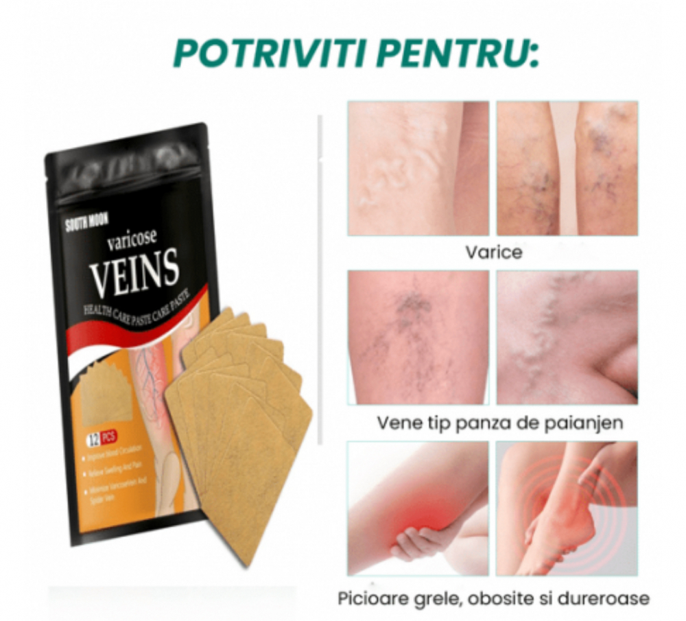Set x 2 Pachete Plasturi Pentru Varice (vene varicoase), ALG™ , Senzatia de Picioare Grele si Obosite, din plante naturale,dimensiuni 7x10 cm, Pachet 12 Bucati [9]