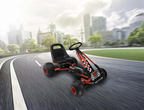 Kart cu pedale pentru copii Racer Air ,cu volan si scaun reglabil, Negru-Rosu [6]