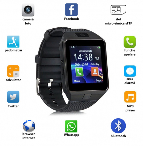 Ceas Metalic Smartwatch ALG™ cu Telefon-micro Sim ISP10 PLUS 2018, Card Micro-SD, Bluetooth, Touchscreen, WhatsApp, Notificari, Camera 1,3 MPX, Monitorizare Somn,Sedentarism, Anti-pierdere, Browser, F [8]