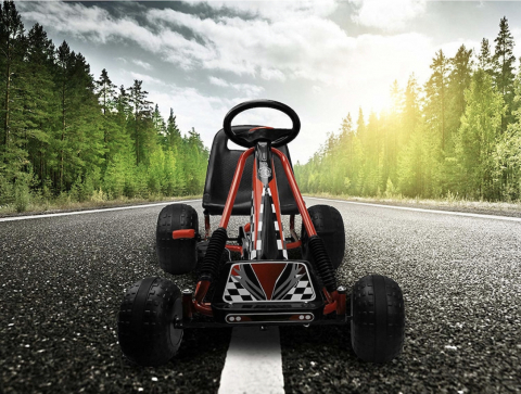 Kart cu pedale pentru copii Racer Air ,cu volan si scaun reglabil, Negru-Rosu [4]
