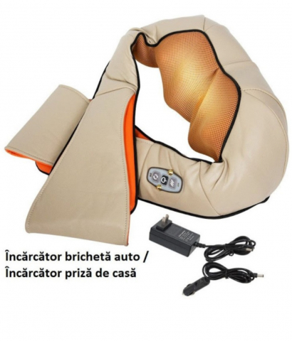 Aparat pentru Masaj ALG™ , Gat si Umeri cu Infrarosu, miscare circulara, 24W, Incarcator 220v si incarcator auto inclus, Bej [4]