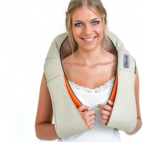 Aparat pentru Masaj ALG™ , Gat si Umeri cu Infrarosu, miscare circulara, 24W, Incarcator 220v si incarcator auto inclus, Bej [5]