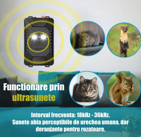 Aparat Profesional Repelent cu Ultrasunete ALG™ 2 in 1 pentru auto si casa cu lumini intermitente, anti rozatoare, anti sobolani, anti insecte, frecventa 18kHz-36kHz, acoperire extinsa 360°, Negru Mat [7]