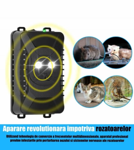 Aparat Profesional Repelent cu Ultrasunete ALG™ 2 in 1 pentru auto si casa cu lumini intermitente, anti rozatoare, anti sobolani, anti insecte, frecventa 18kHz-36kHz, acoperire extinsa 360°, Negru Mat [1]