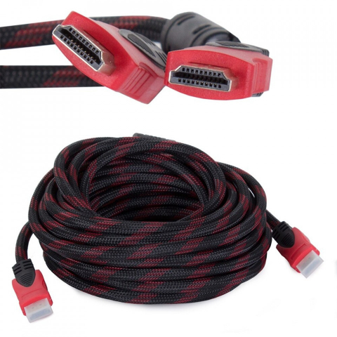 Cablu HDMI, lungime 10 metri, cu filtre, ranforsat , protectie material textil, semnal audio si video Full HD 1080p,material conector placat cu aur Negru-Rosu [1]