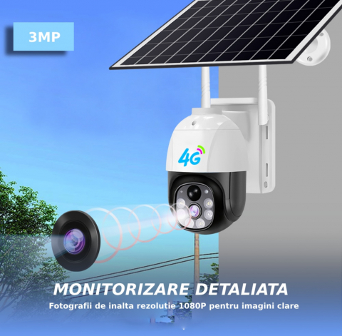 Camera De Supraveghere ALG™ Cu Incarcare Solara, 4G SIM, 5MP, FullHD, 365 Zile UPTIME, Impermeabil, Lte Camera solara CCTV PTZ in aer liber 8760 de ore Inregistrare HD continua, Alba [3]