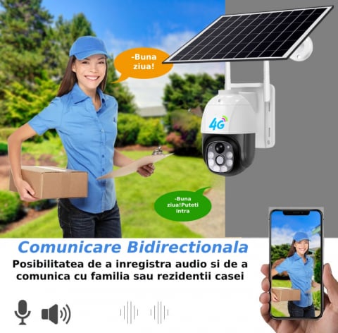 Camera De Supraveghere ALG™ Cu Incarcare Solara, 4G SIM, 5MP, FullHD, 365 Zile UPTIME, Impermeabil, Lte Camera solara CCTV PTZ in aer liber 8760 de ore Inregistrare HD continua, Alba [6]