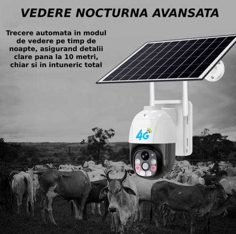 Camera De Supraveghere ALG™ Cu Incarcare Solara, 4G SIM, 5MP, FullHD, 365 Zile UPTIME, Impermeabil, Lte Camera solara CCTV PTZ in aer liber 8760 de ore Inregistrare HD continua, Alba [2]
