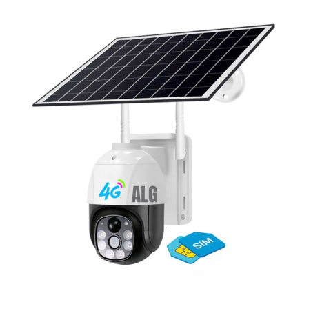 Camere Video,Audio,Spionaj - Camera De Supraveghere ALG™ Cu Incarcare Solara, 4G SIM, 5MP, FullHD, 365 Zile UPTIME, Impermeabil, Lte Camera solara CCTV PTZ in aer liber 8760 de ore Inregistrare HD continua, Alba
