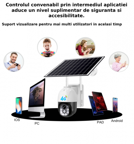 Camera De Supraveghere ALG™ Cu Incarcare Solara, 4G SIM, 5MP, FullHD, 365 Zile UPTIME, Impermeabil, Lte Camera solara CCTV PTZ in aer liber 8760 de ore Inregistrare HD continua, Alba [7]