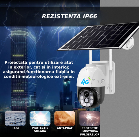Camera De Supraveghere ALG™ Cu Incarcare Solara, 4G SIM, 5MP, FullHD, 365 Zile UPTIME, Impermeabil, Lte Camera solara CCTV PTZ in aer liber 8760 de ore Inregistrare HD continua, Alba [5]
