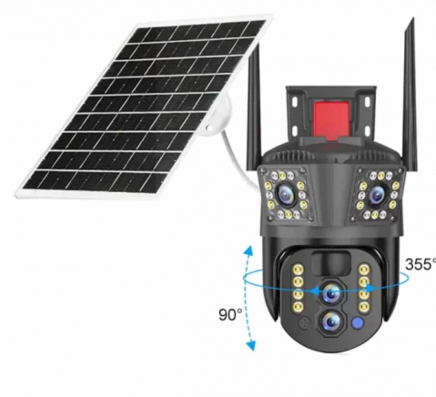Camere Video,Audio,Spionaj - Camera de Supraveghere portabila tripla ( 3 zone de supraveghere ) Conexiune 4G SIM, 4MP, cu panou solar, acumulatori inclusi 8000mah, intelligent tracking, PTZ, Micro SD, Rotire 360, Alarma, Interior & Exterior, stocare CLOUD