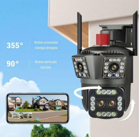 Camera de Supraveghere portabila tripla ( 3 zone de supraveghere ) Conexiune 4G SIM, 4MP, cu panou solar, acumulatori inclusi 8000mah, intelligent tracking, PTZ, Micro SD, Rotire 360, Alarma, Interior & Exterior, stocare CLOUD [4]