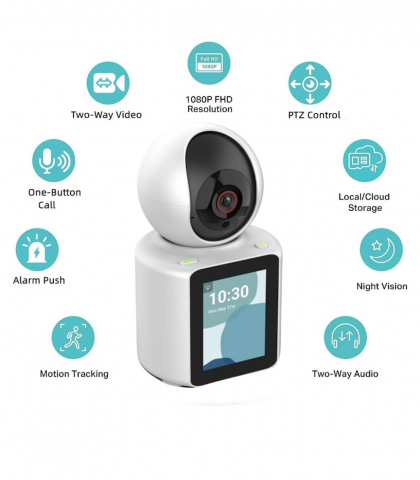Produse Smart - Camera de Supraveghere Smart, ALG™, 360 grade, Full HD, Video Bidirectional, Audio Bidirectional, Viziune Nocturna, Detectare a Miscarii, Monitorizare Audio pentru Copii/Batrani/Bona, Alb
