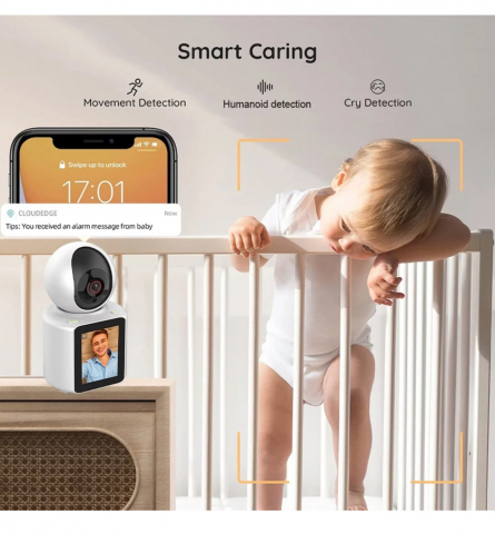 Camera de Supraveghere Smart, ALG™, 360 grade, Full HD, Video Bidirectional, Audio Bidirectional, Viziune Nocturna, Detectare a Miscarii, Monitorizare Audio pentru Copii/Batrani/Bona, Alb [4]
