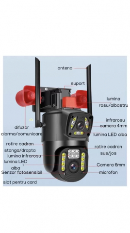 Camera de supraveghere video dubla profesionala, ST DUAL Pro, 6MP, Exterior/Interior, ULTRA HD 2K, zoom, Rotire 355 grade, Leduri lumina rosu/albastru, Functie WiFi, Comunicare Bidirectionala, Senzor  [5]