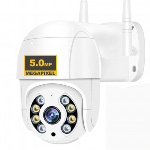Produse Smart - Camera de Supraveghere Wireless ALG™ , 5MP,Interior/Exterior 2 Antene,Rezista la ploaie si inghet,Senzori de miscare,Alarma acustica si luminoasa,Vedere Live pe telefon,Alb