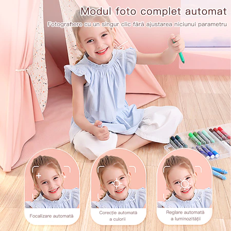 Camera foto digitala pentru copii, + card 32 GB Cadou, Functie foto/video, Full HD, 1080P,  4h autonomie,3h incarcare completaAlbastru [5]