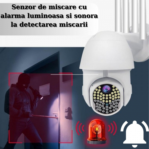 Camera de Supraveghere ALG™, Rotativa 5 MP, + CARD 32GB CADOU, 4 Antene, Rotire 360° IP WiFi, 100 LED-uri, Raza 100 de Metri,Alarma luminoasa si acustica, Senzor de miscare, Vedere nocturna, Rezistent [5]