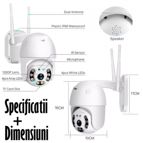 Camera Rotativa + CARD 32GB inclus, 5mp IP supraveghere 63 LED HD 1944P WIFI 5MP C Cameră de securitate interior/exterior 2 antene,rezista la ploaie si inghet [9]
