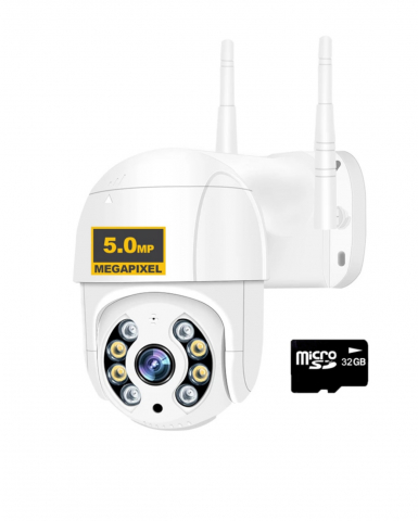 Produse Smart - Camera Rotativa + CARD 32GB inclus, 5mp IP supraveghere 63 LED HD 1944P WIFI 5MP C Cameră de securitate interior/exterior 2 antene,rezista la ploaie si inghet
